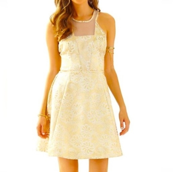 Lilly Pulitzer Dresses & Skirts - Lilly Pulitzer Elsie Gold Metallic Floral Jacquard Party Dress